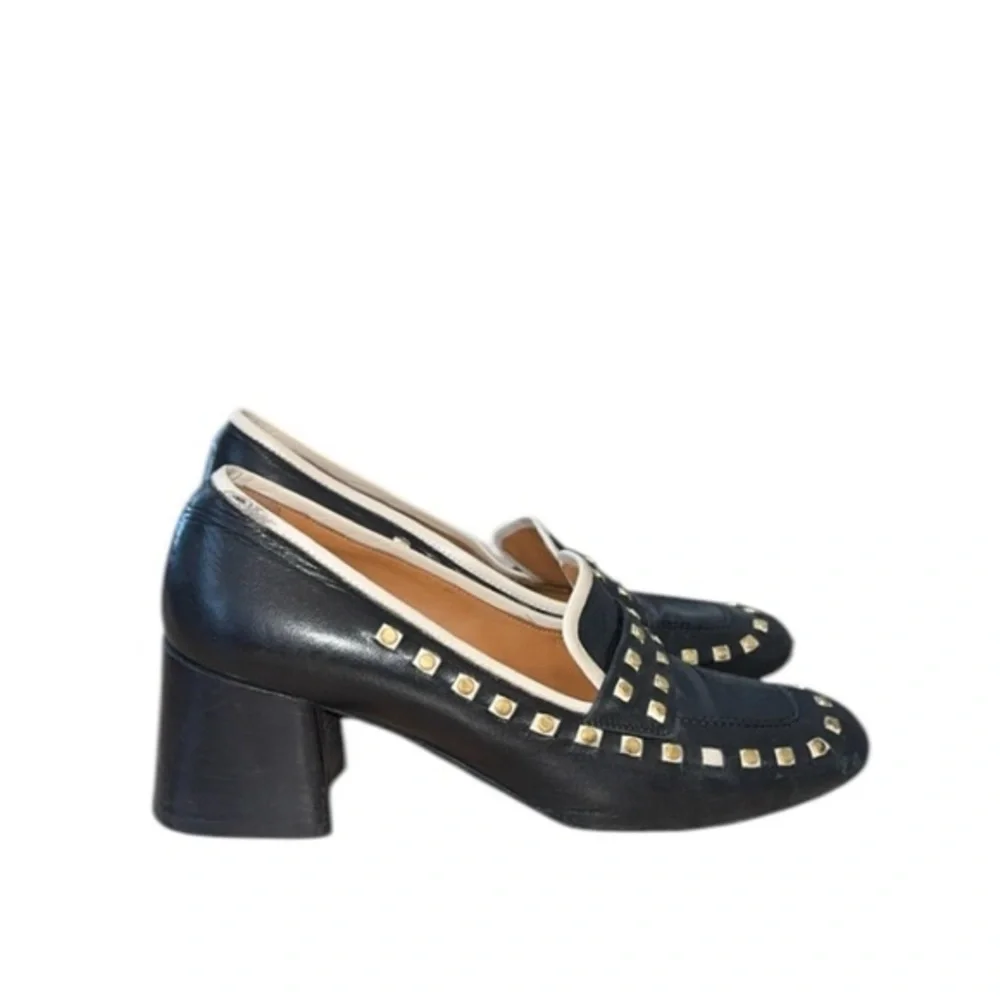 Tory Burch Perfect‎ Black Dolce Leather Studded Block Heel Slip On Loafers 7.5